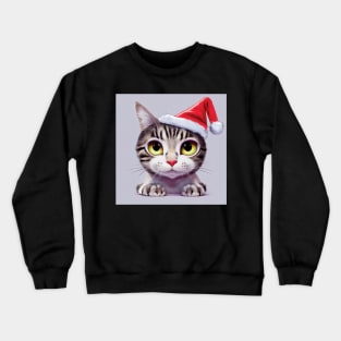 Santa Cat in Father Christmas Hat Crewneck Sweatshirt